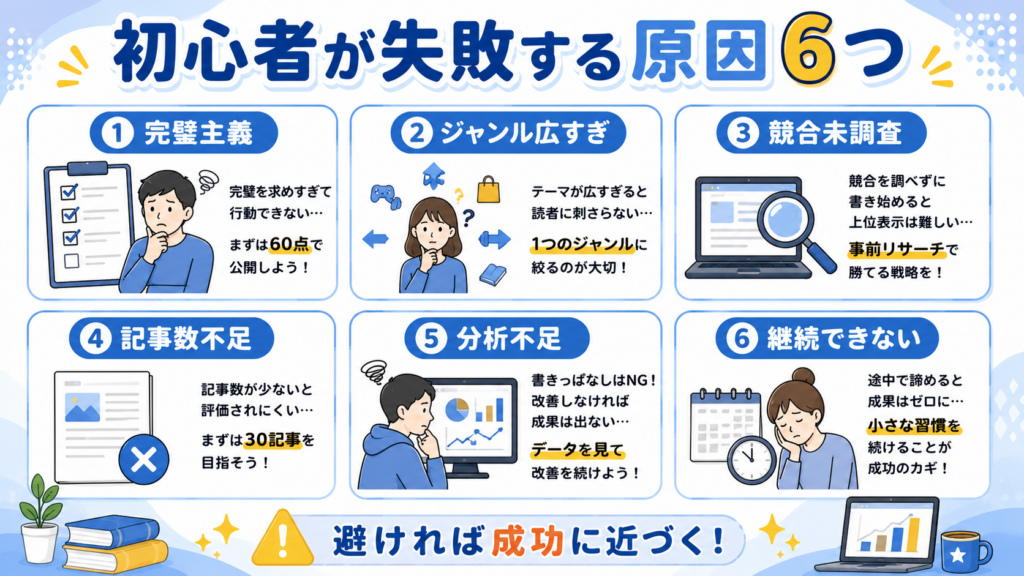 ブログ初心者が失敗する原因6つをまとめた図解